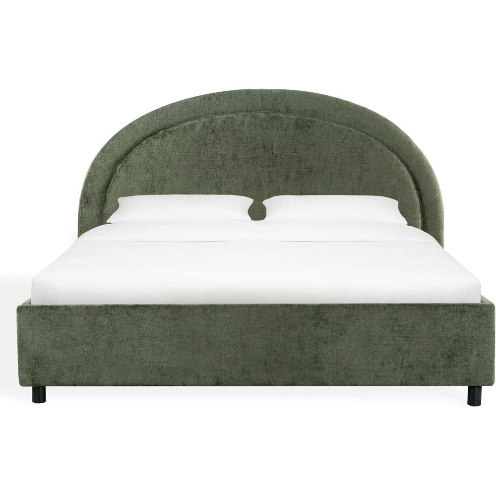 image:imageSAFAVIEH Couture Collection Kaylilly Cream Chenille King Bed Upholstered Arched Headboard No Box Spring Needed Modern Design SFV6115AQOlive GreenBlack