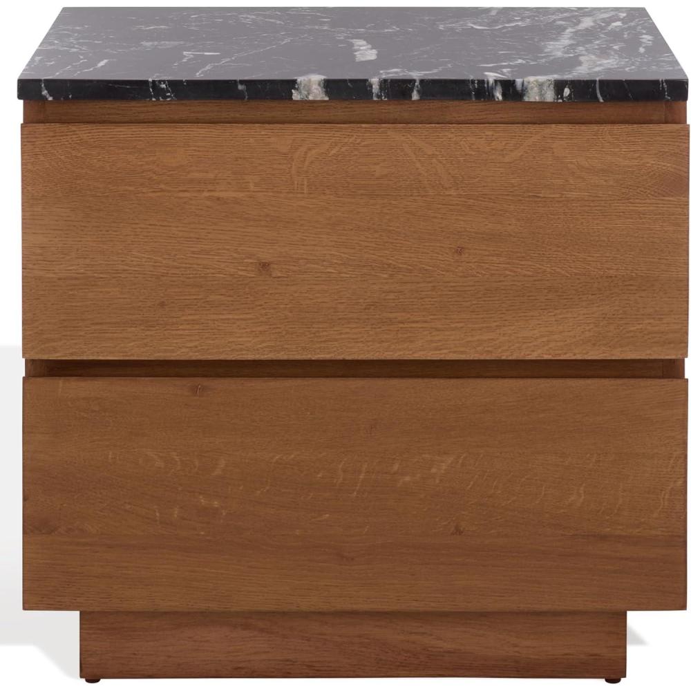 image:imageSAFAVIEH Couture Collection  Lilybelle Walnut amp Black Marble Top 2 Drawer Nightstand Solid Wood Bedroom Furniture Fully Assembled SFV9755AWalnutBlack