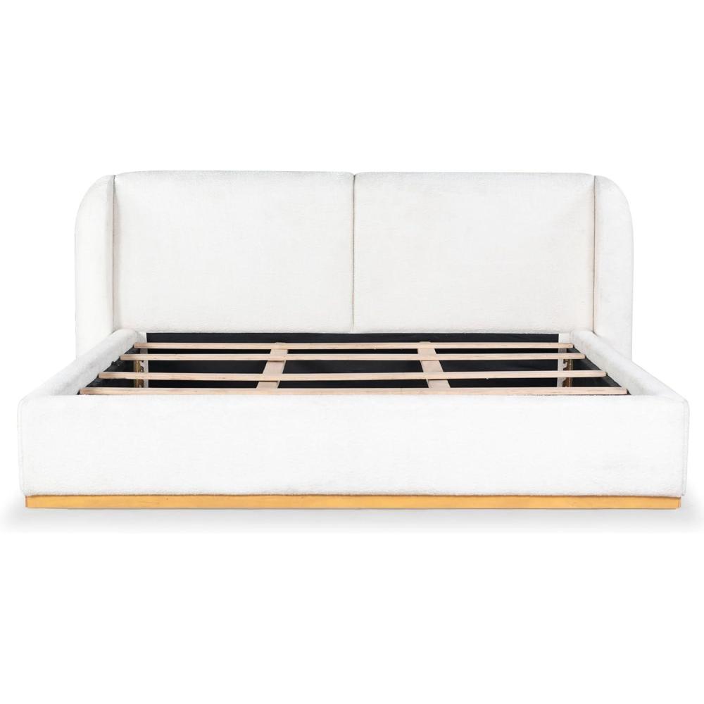image:imageSAFAVIEH Couture Collection Martyna Ivory Boucle Upholstered King Bed with Curved Headboard No Box Spring Needed SFV6112AKIvoryNatural