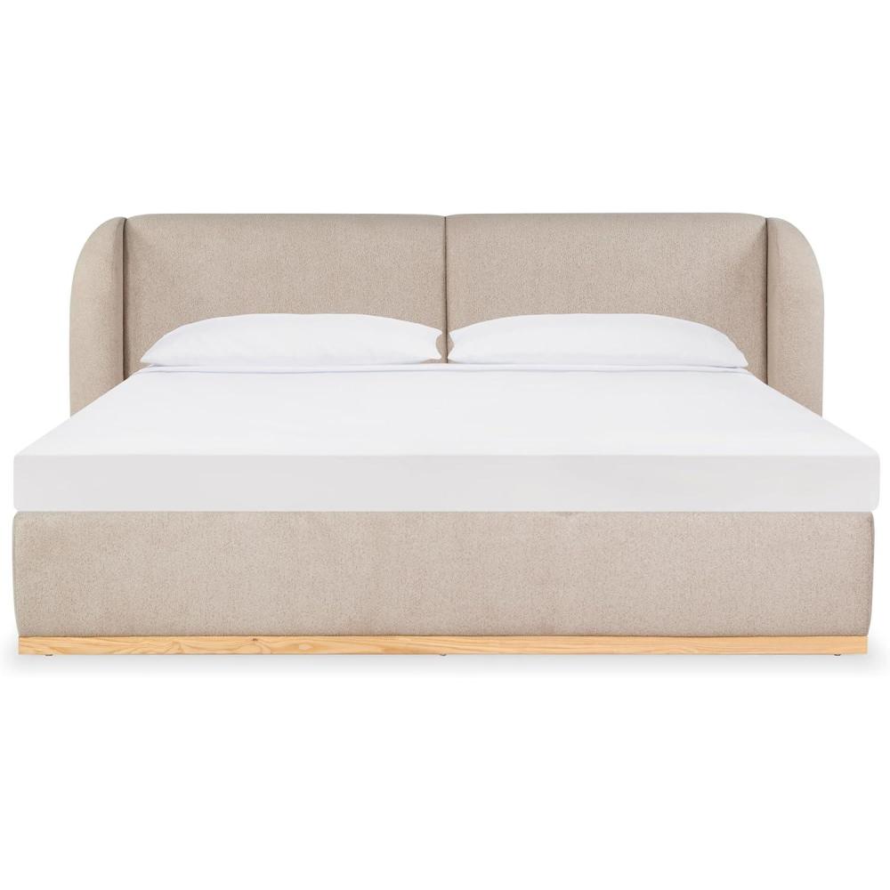 image:imageSAFAVIEH Couture Collection  Martyna Ivory Boucle Upholstered King Bed with Curved Headboard No Box Spring Needed SFV6112AKLight BrownNatural