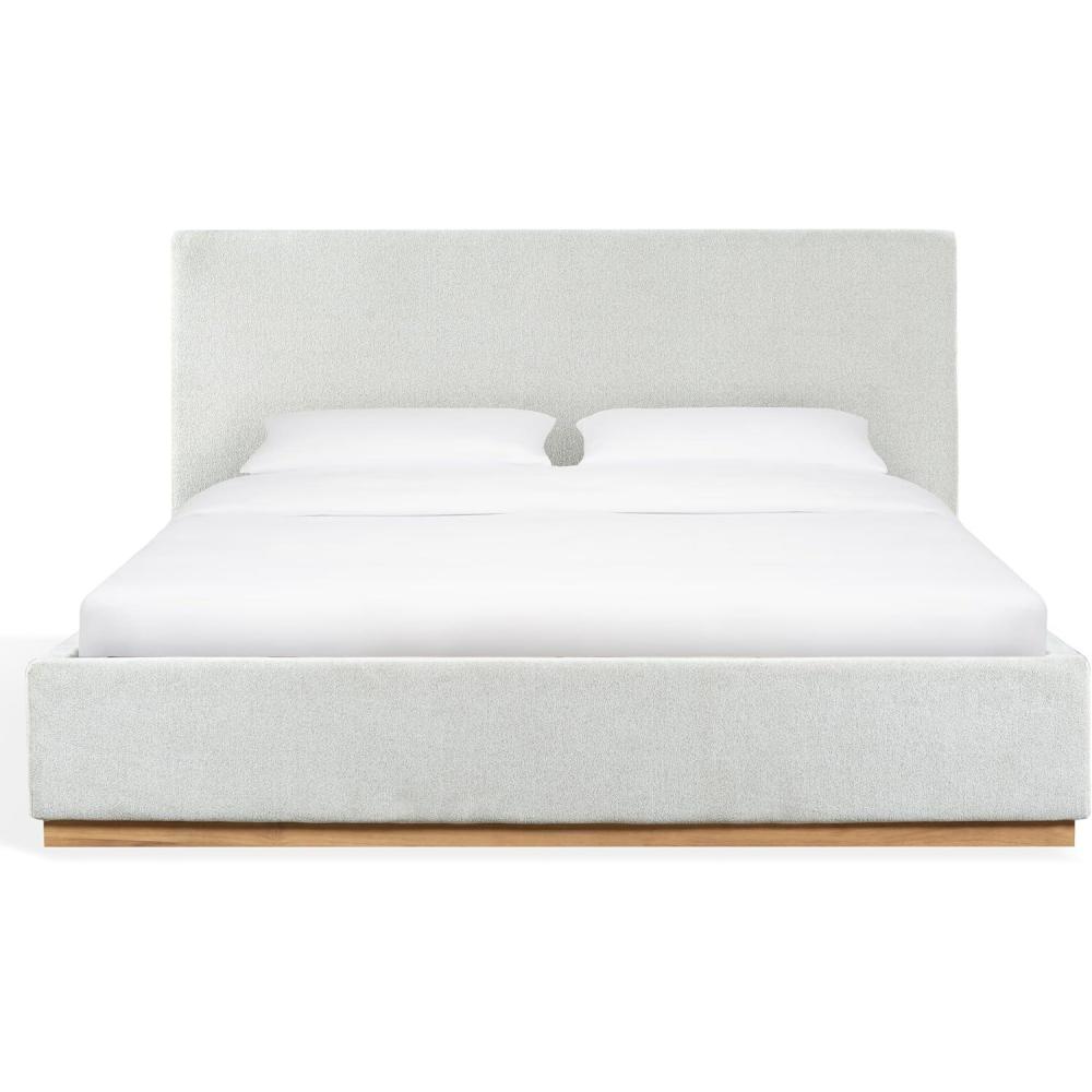 image:imageSAFAVIEH Couture Collection  Pippin Light Brown Velvet Upholstered Queen Bed with Headboard No Box Spring Required SFV5063BQIvoryNatural