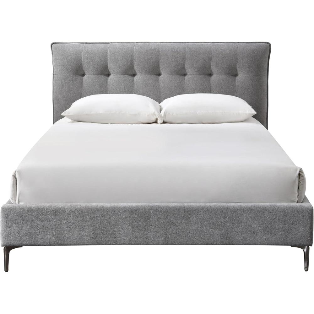 image:imageSAFAVIEH Couture Collection Rexsie Dark Grey Upholstered Queen Bed Tufted Headboard Modern Design No Box Spring Needed SFV1802BQDark GreyBlack
