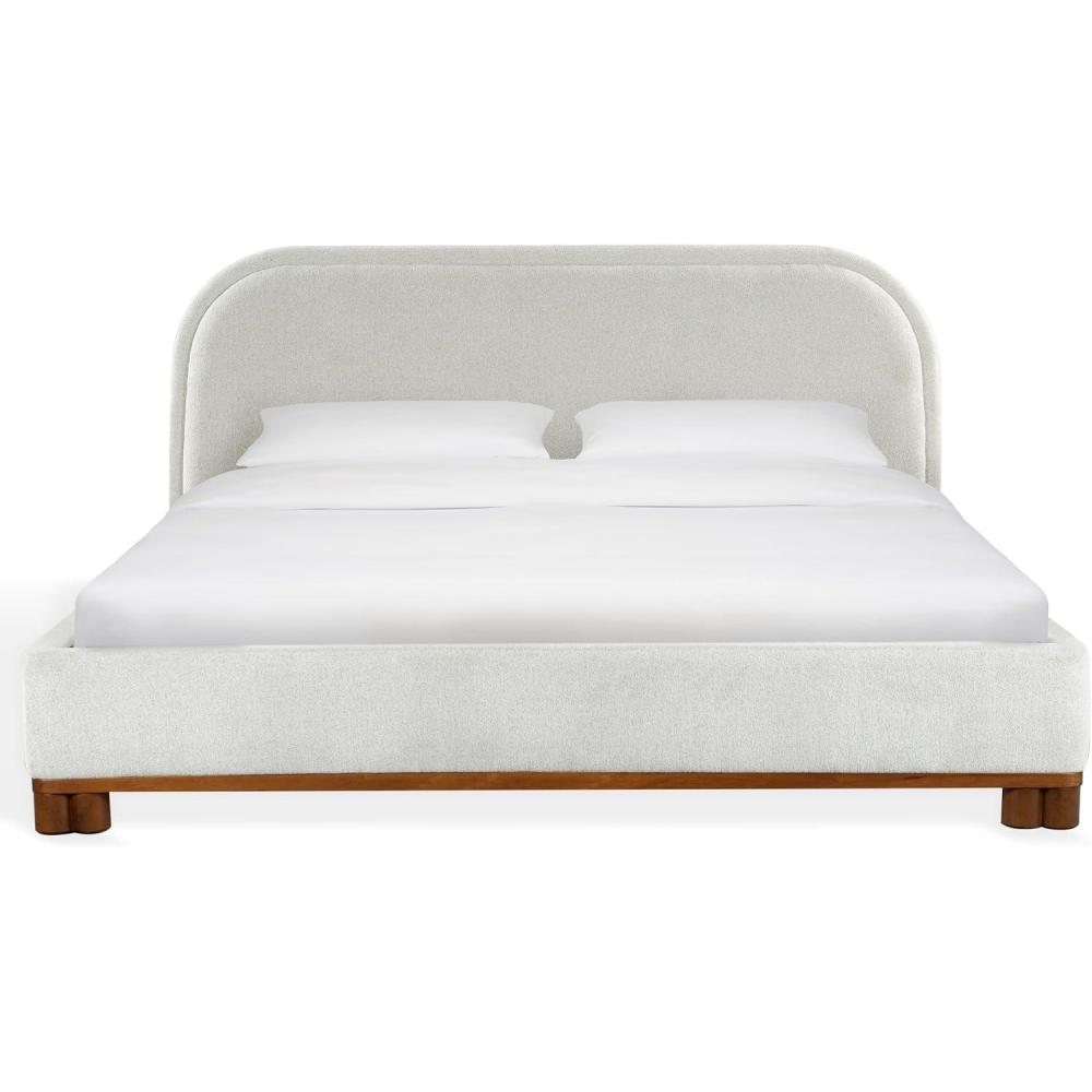 image:imageSAFAVIEH Couture Collection Roberto Beige Chenille Queen Bed Upholstered with Curved Headboard No Box Spring Needed SFV6116AQBeigeWalnut