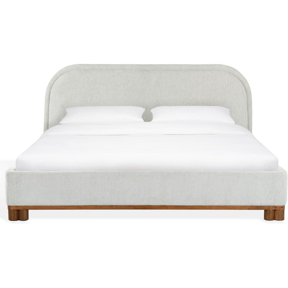 image:imageSAFAVIEH Couture Collection Roberto Beige Chenille Queen Bed Upholstered with Curved Headboard No Box Spring Needed SFV6116AQGreyWalnut