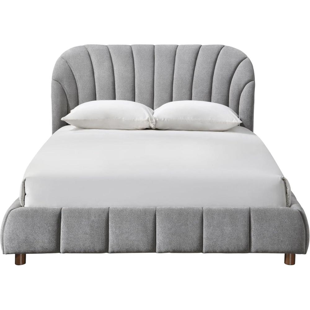 image:imageSAFAVIEH Couture Collection Tillie Dark Grey Channel Tufted Queen Bed Curved Headboard No Box Spring Needed SFV1800BQDark GreyWalnut