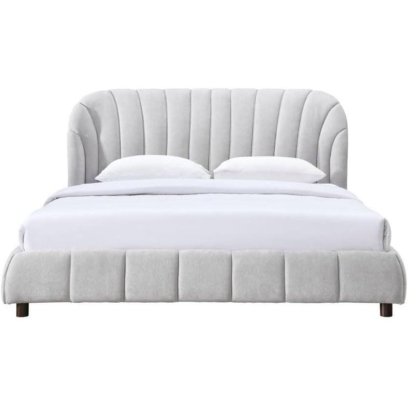 image:imageSAFAVIEH Couture Collection Tillie Dark Grey Channel Tufted Queen Bed Curved Headboard No Box Spring Needed SFV1800BQWalnutLight Grey