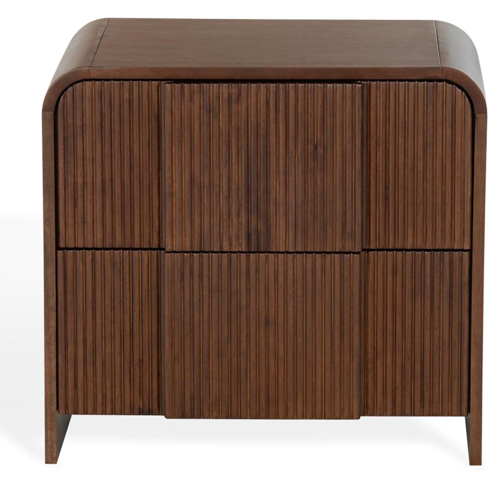 image:imageSAFAVIEH Couture Collection Vitale Walnut Brown Reeded Wood Nightstand 2 Drawers Modern Accent Bedroom Side Table Fully Assembled SFV4259BWalnut