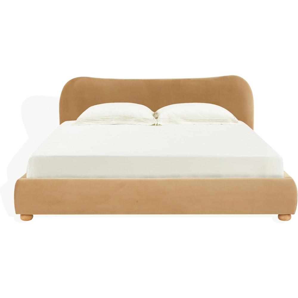 image:imageSAFAVIEH Couture Collection Beccarose Light BrownWalnut Velvet Queen Size BedLight BrownWalnut