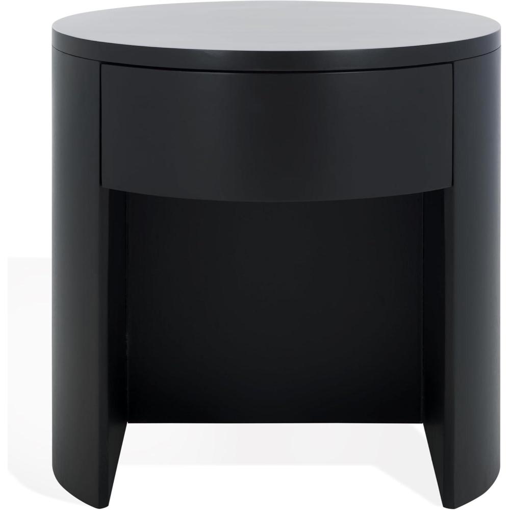 image:imageSAFAVIEH Couture Collection Daiya Black Round 1Drawer Nightstand Fully AssembledBlack