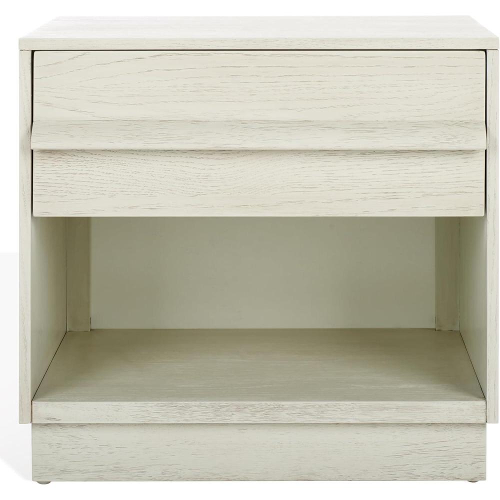 image:imageSAFAVIEH Couture Collection Deirdra Medium Oak 1Drawer 1 Shelf Nightstand Fully AssembledWhite Washed