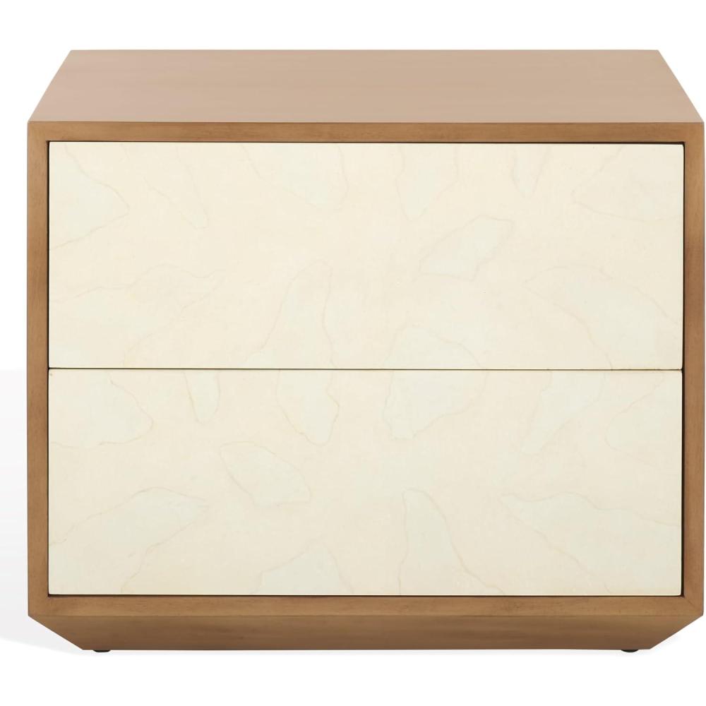 image:imageSAFAVIEH Couture Collection Edalina Natural Brown amp White 2Drawer Nightstand Fully AssembledNaturalWhite