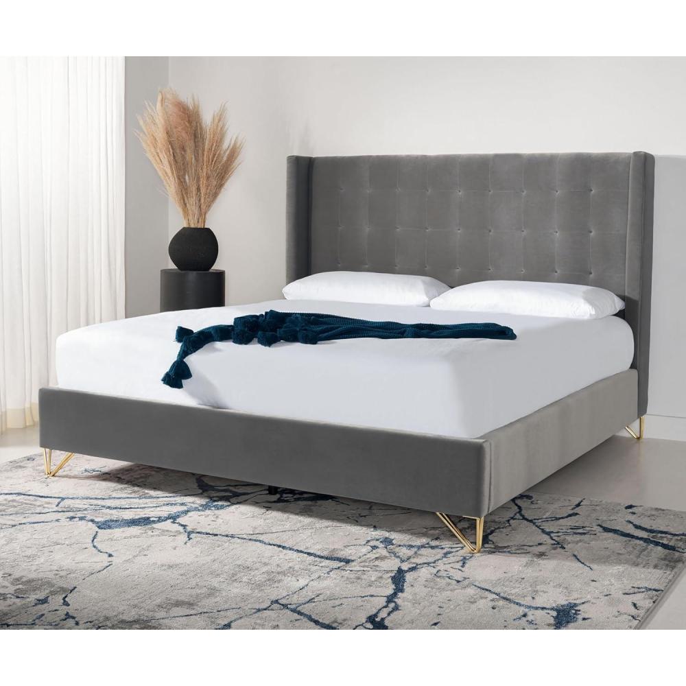 image:imageSAFAVIEH Couture Collection Hiawatha Hudson Grey Metal Leg Queen Size BedHudson Grey