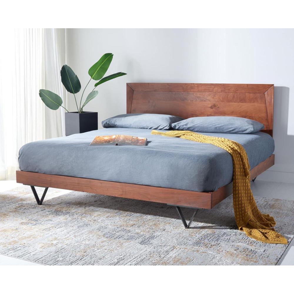 image:imageSAFAVIEH Couture Collection Madyson Light WalnutBlack Hairpin Leg Queen Size Bed
