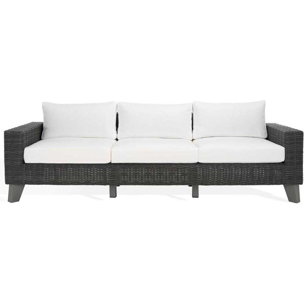 image:imageSAFAVIEH Couture Collection Margarita Dark GreyWhite Faux Wicker IndoorOutdoor Patio SofaDark GreyWhite