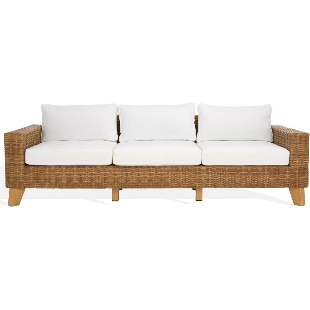 image:imageSAFAVIEH Couture Collection Margarita Dark GreyWhite Faux Wicker IndoorOutdoor Patio SofaNaturalWhite