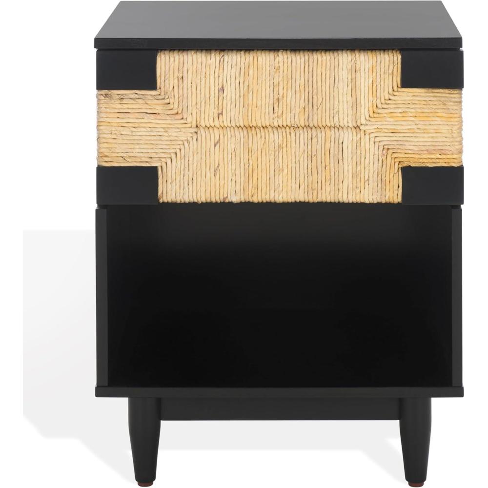 image:imageSAFAVIEH Couture Collection Roseanne Black amp Natural Brown Banana Stem 1Drawer NightstandBlackNatural