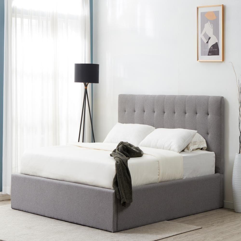 image:imageSAFAVIEH Couture Collection Rosita LowProfile Ivory Tufted Upholstered Queen Bed Ideal for Bedroom Guest RoomLight Grey  K