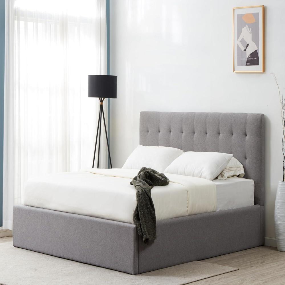 image:imageSAFAVIEH Couture Collection Rosita LowProfile Ivory Tufted Upholstered Queen Bed Ideal for Bedroom Guest RoomLight Grey  Q