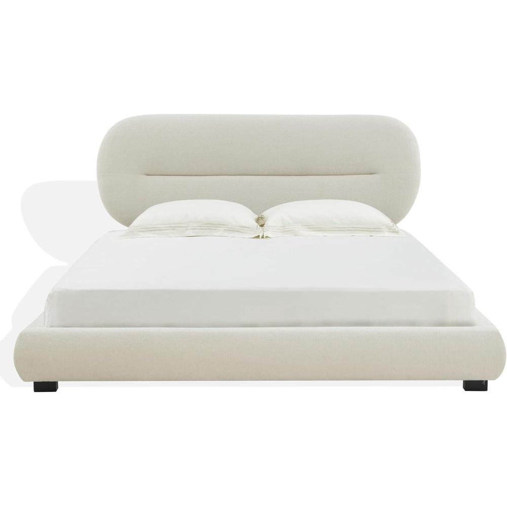 image:imageSAFAVIEH Couture Collection Thalia Cream Boucle King Size Bed with Oval HeadboardCreme