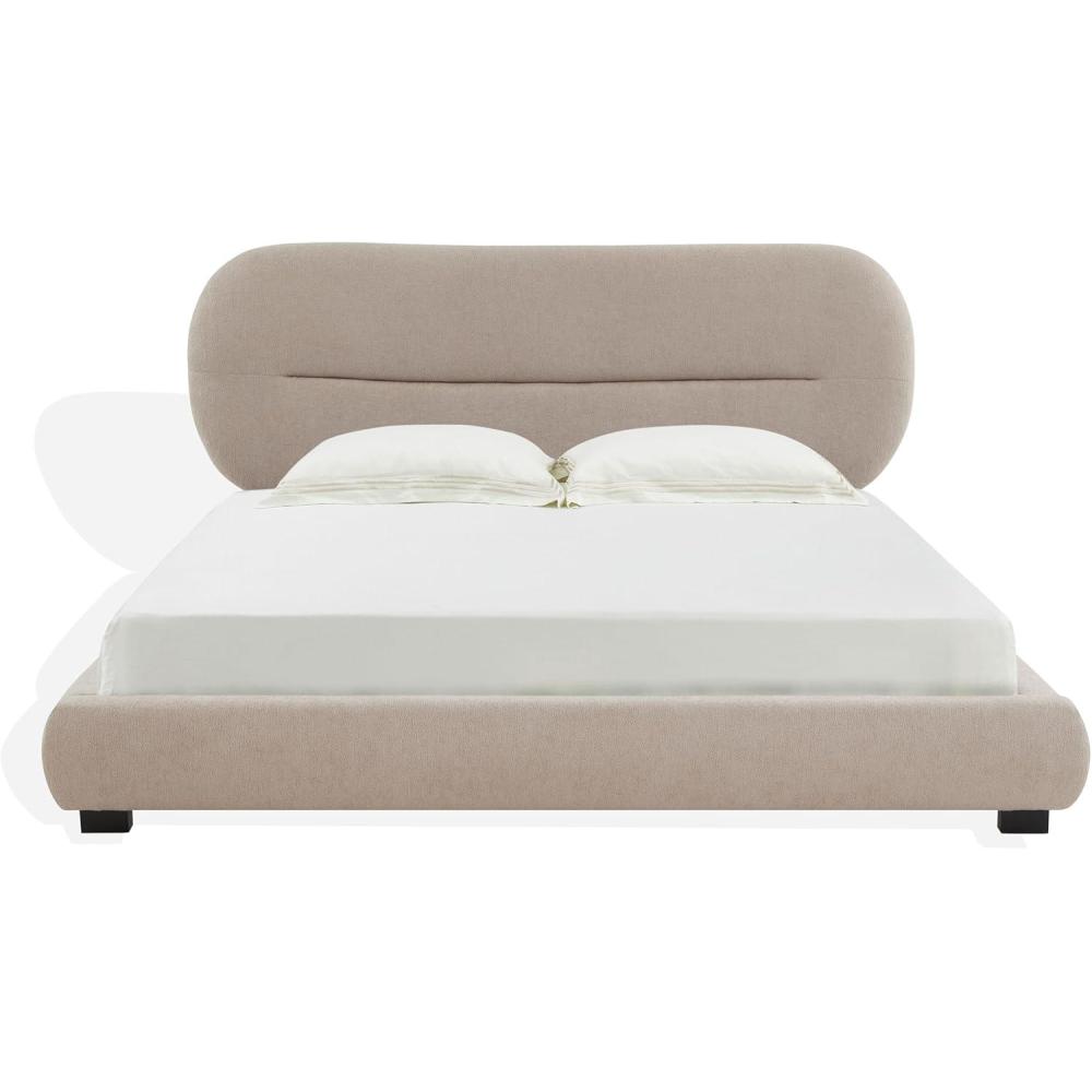 image:imageSAFAVIEH Couture Collection Thalia Cream Boucle King Size Bed with Oval HeadboardLight Brown