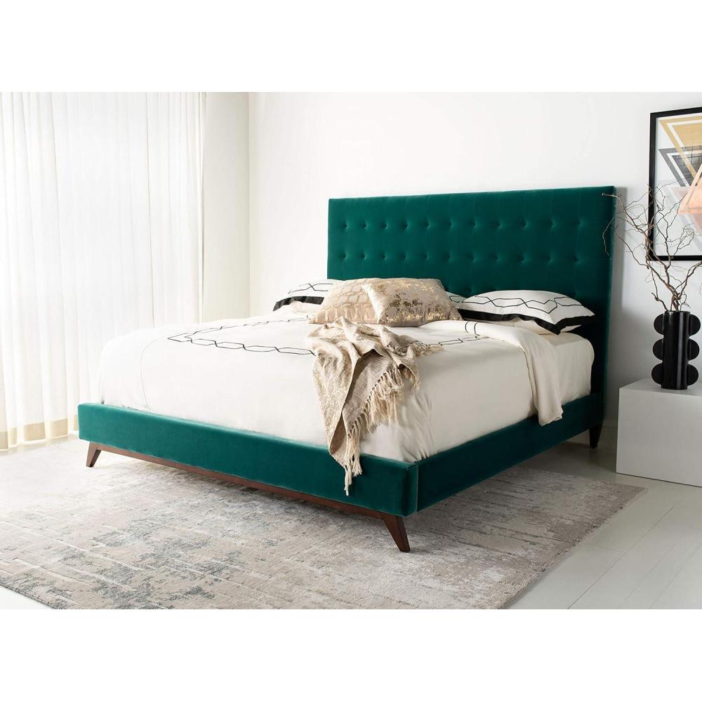 image:imageSAFAVIEH Couture Collection Tsarina Dark Seafoam Velvet Tufted Queen Size BedDark SeafoamGold