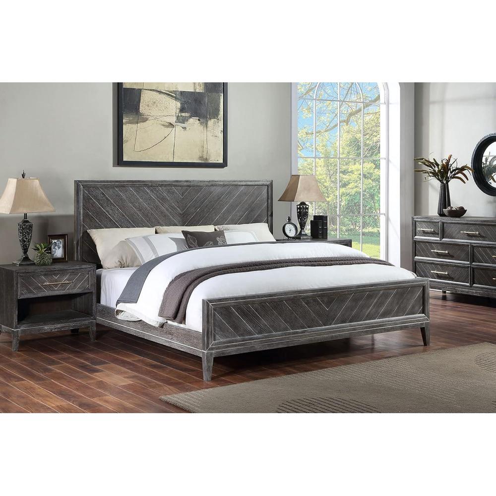 image:imageSAFAVIEH Couture Home Collection Almira Grey Wood Headboard No Box Spring Required Queen Bed SFV4116AQ2BXGrey
