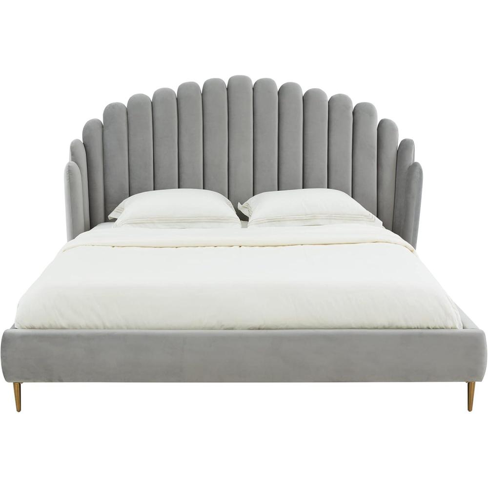 image:imageSAFAVIEH Couture Home Collection Rosabella Light Grey Velvet and Gold Channel Tufted Queen BedLight GreyGold