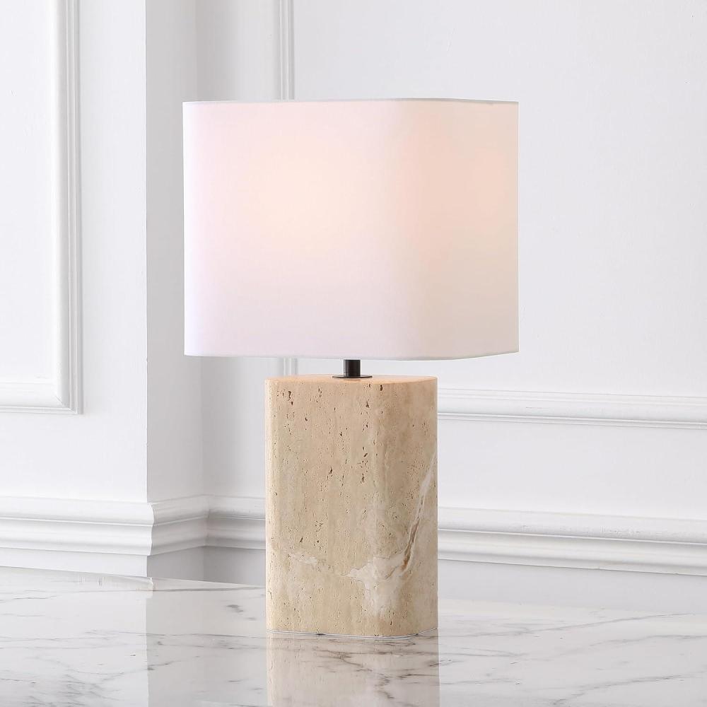 image:imageSAFAVIEH Couture Lighting Collection Lisabryna Travertine Table Lamp with White Shade 22 Modern Bedside or Living Room Light Dimmable with LED Bulb CTL1094ATravertineWhite