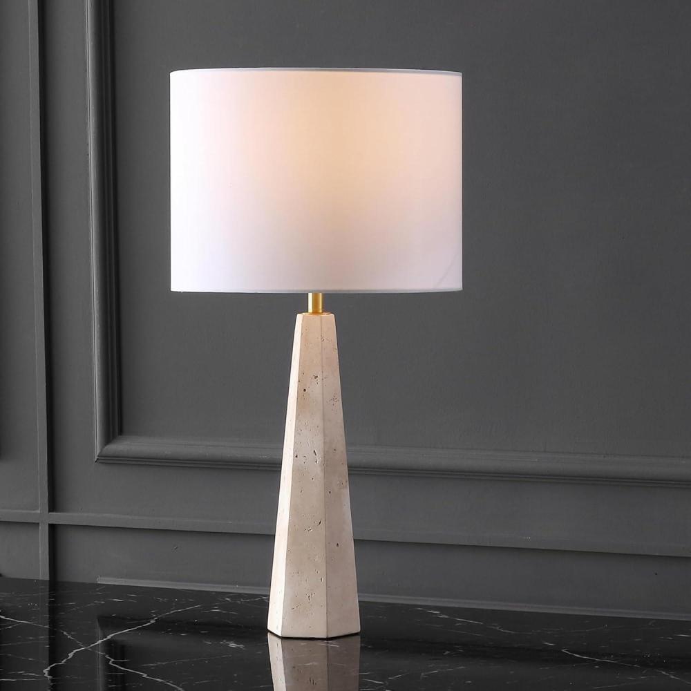 image:imageSAFAVIEH Couture Lighting Collection Gabryanna TravertineWhite 26inch Dimmable Table Lamp for Bedroom Living Room Home Office Desk Nightstand LED Bulb Included