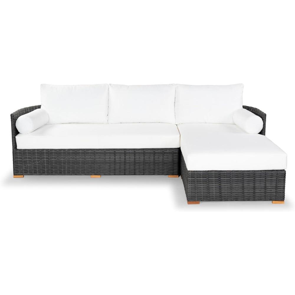 image:imageSAFAVIEH Couture Outdoor Collection Anguilla Dark GreyWhite Wicker Solid Wood Chaise Sofa Fully AssembledDark GreyWhite