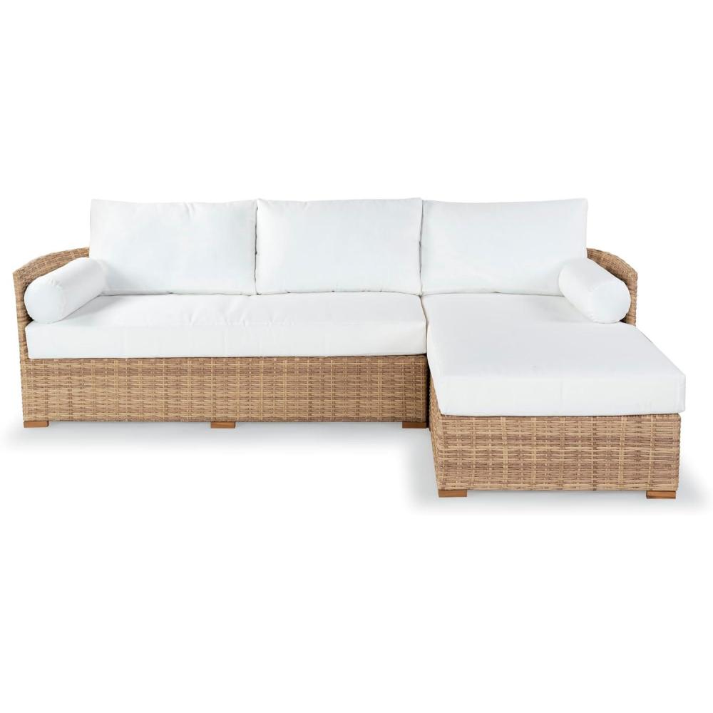 image:imageSAFAVIEH Couture Outdoor Collection Anguilla Dark GreyWhite Wicker Solid Wood Chaise Sofa Fully AssembledNaturalWhite