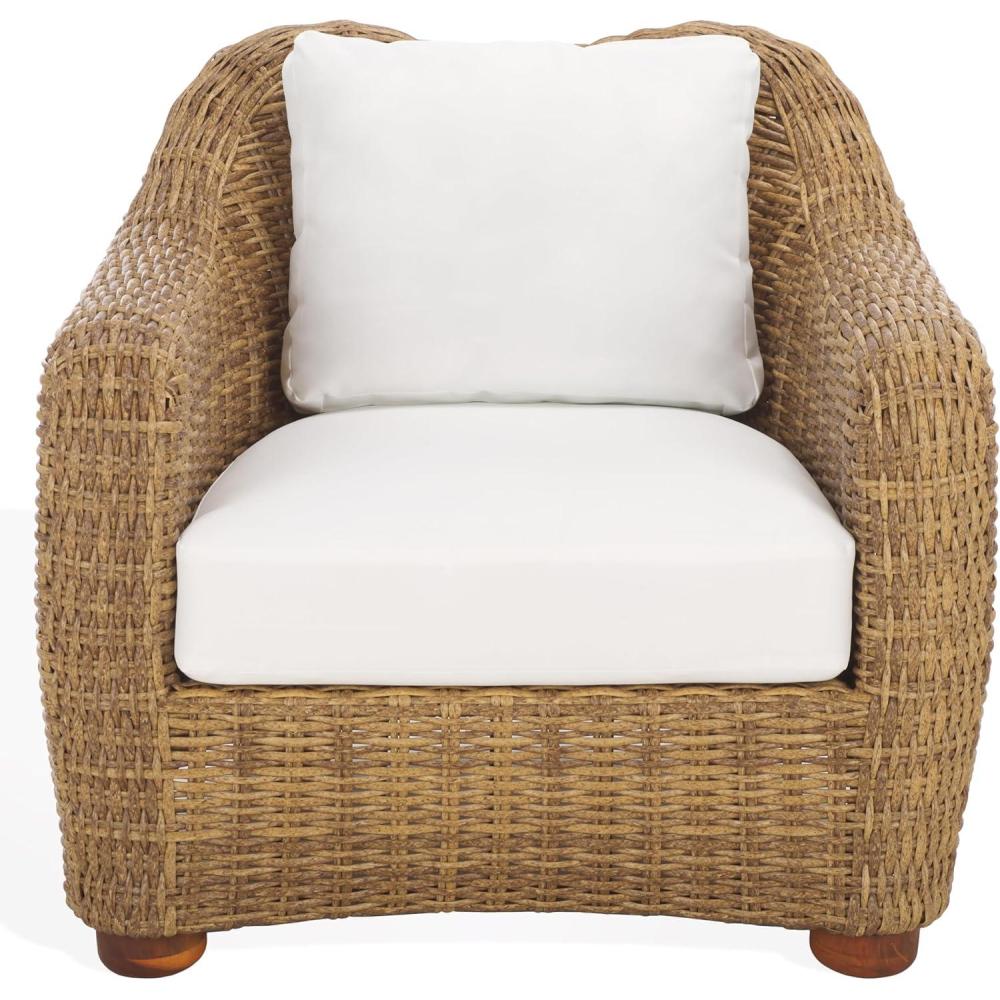 image:imageSAFAVIEH Couture Outdoor Collection Melbourne NaturalWhite Cushion Wicker Patio Accent Chair