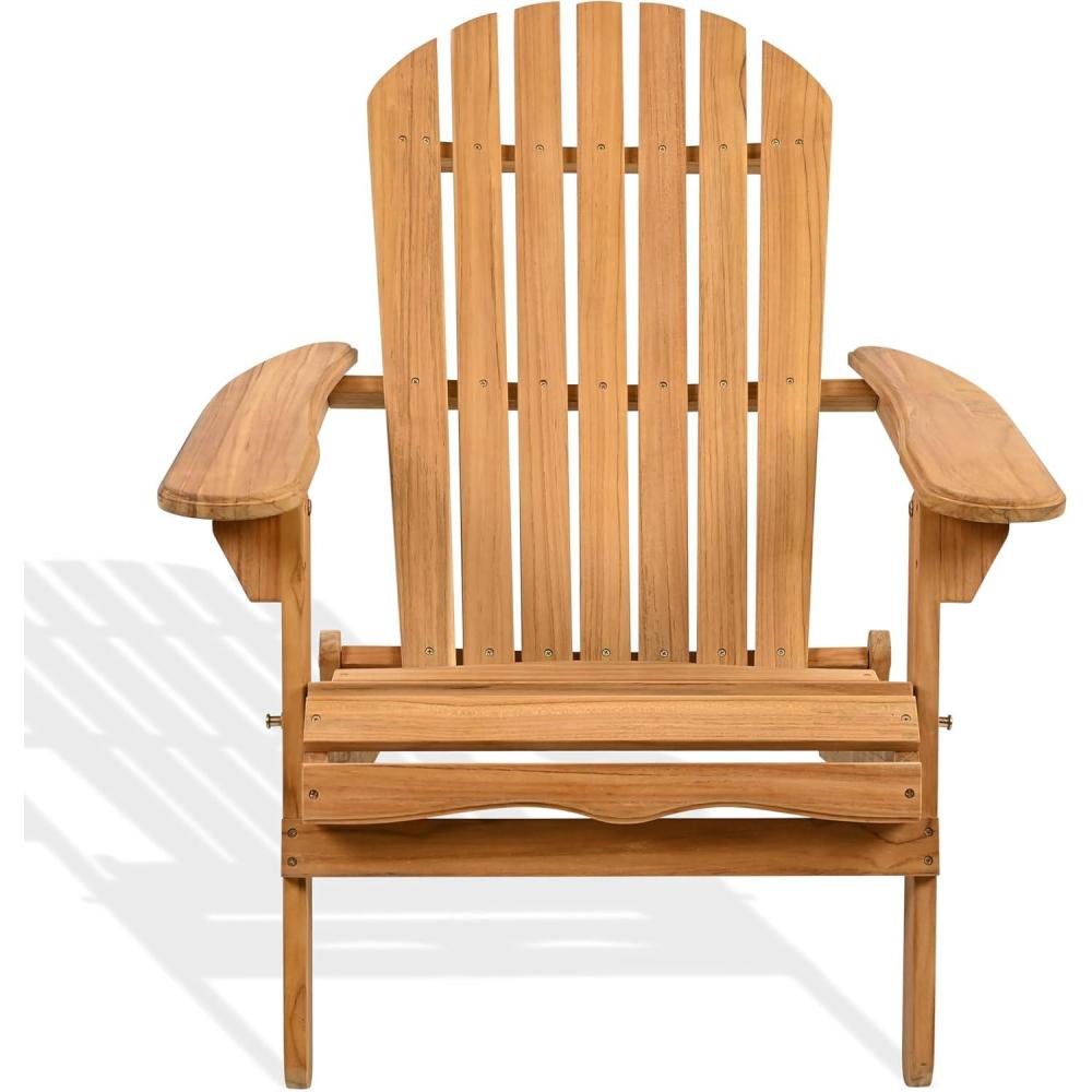 image:imageSAFAVIEH Couture Outdoor Patio Furniture Collection Alani Natural Teak Adirondack Chair Classic Outdoor Lounge Chair for Patio Deck amp Garden Solid Teak Wood CPT1062ANatural