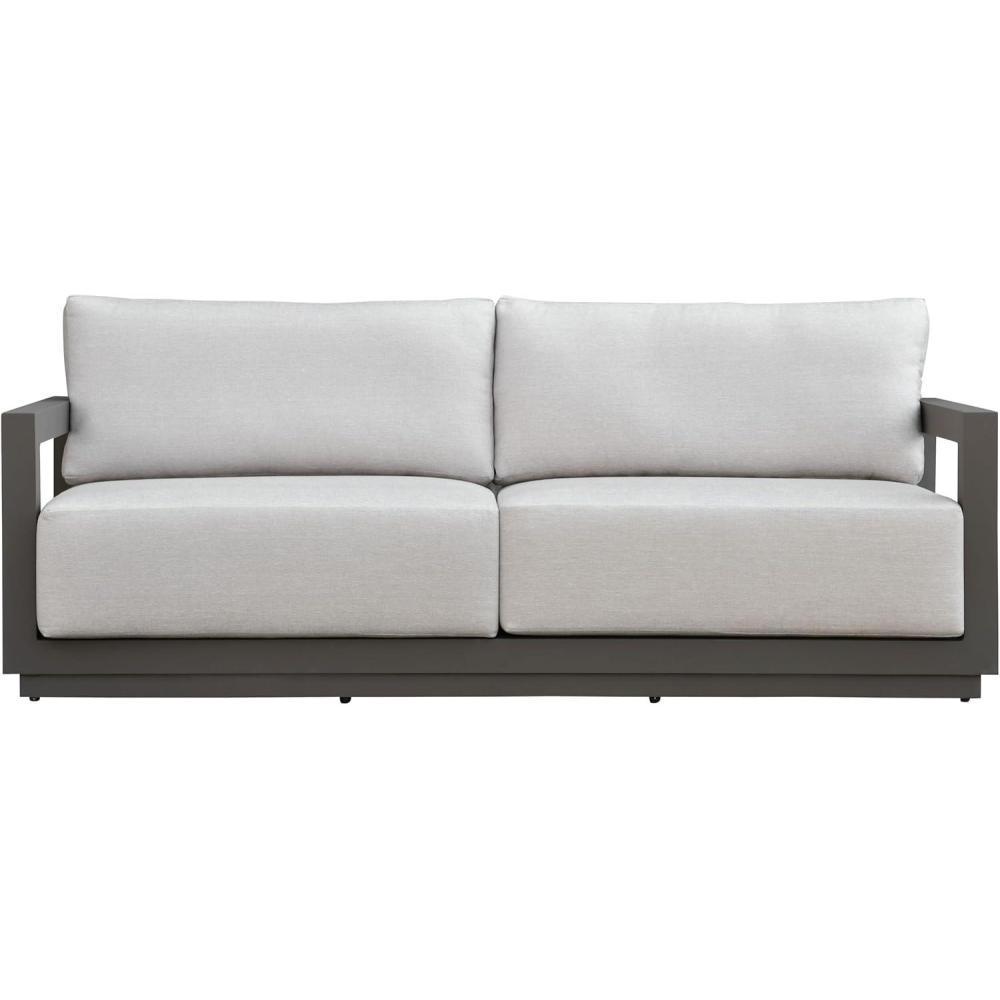 image:imageSAFAVIEH Couture Outdoor Patio Furniture Collection Donaldo 3Seater Sofa Dark Grey Aluminum Frame with Beige Cushions Fully Assembled CPT4011ADark GreyBeige