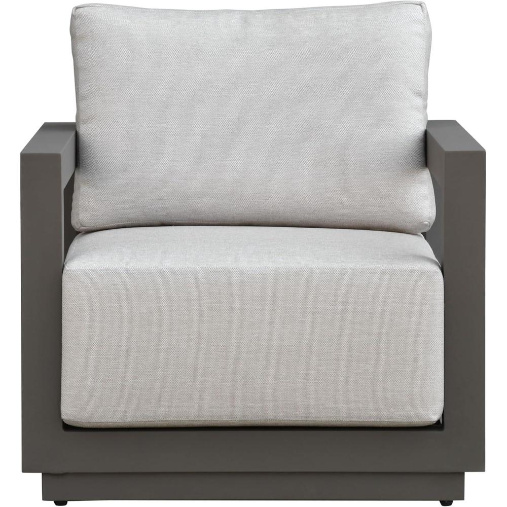 image:imageSAFAVIEH Couture Outdoor Patio Furniture Collection  Donaldo Accent Chair Dark Grey Aluminum Frame with Beige Cushions Fully Assembled CPT4010ADark GreyBeige