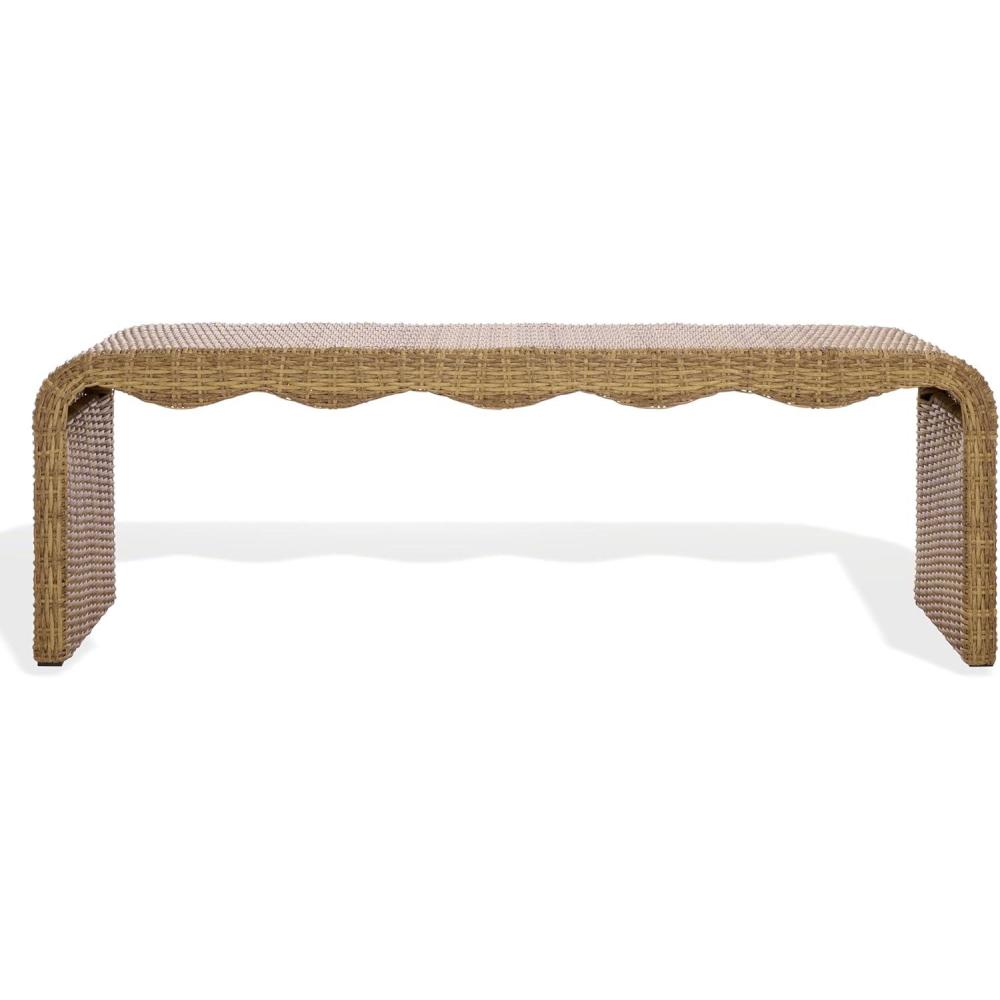 image:imageSAFAVIEH Couture Outdoor Patio Furniture Collection Lynsee Natural Wicker Patio Bench Handwoven Faux Rattan Fully Assembled CPT2113ANatural