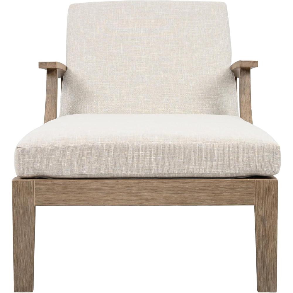 image:imageSAFAVIEH Couture Outdoor Patio Furniture Collection Martinique Chaise Lounge Chair Natural Teak Solid Wood with Removable White Cushions CPT1066HNaturalBeige