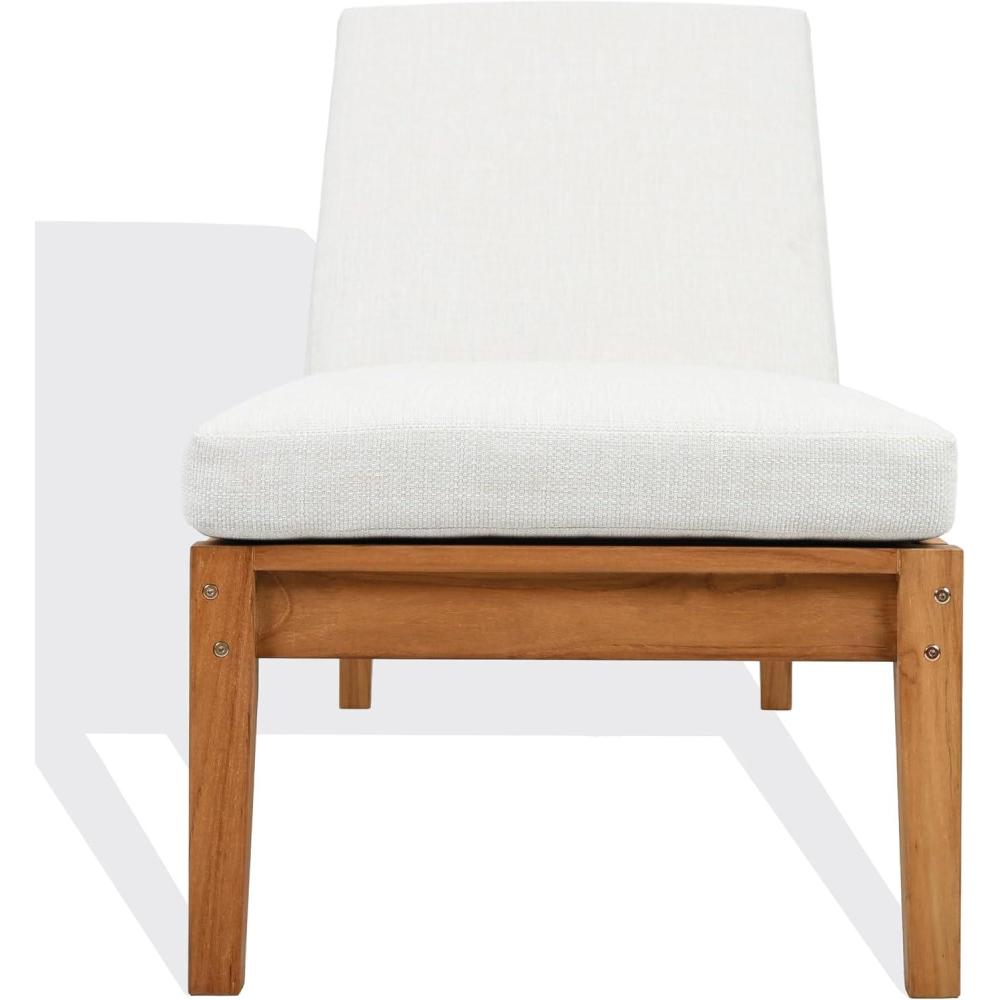 image:imageSAFAVIEH Couture Outdoor Patio Furniture Collection Montclair Natural Teak Chaise Lounge with White Cushions Adjustable Recliner CPT1067WhiteNatural Teak