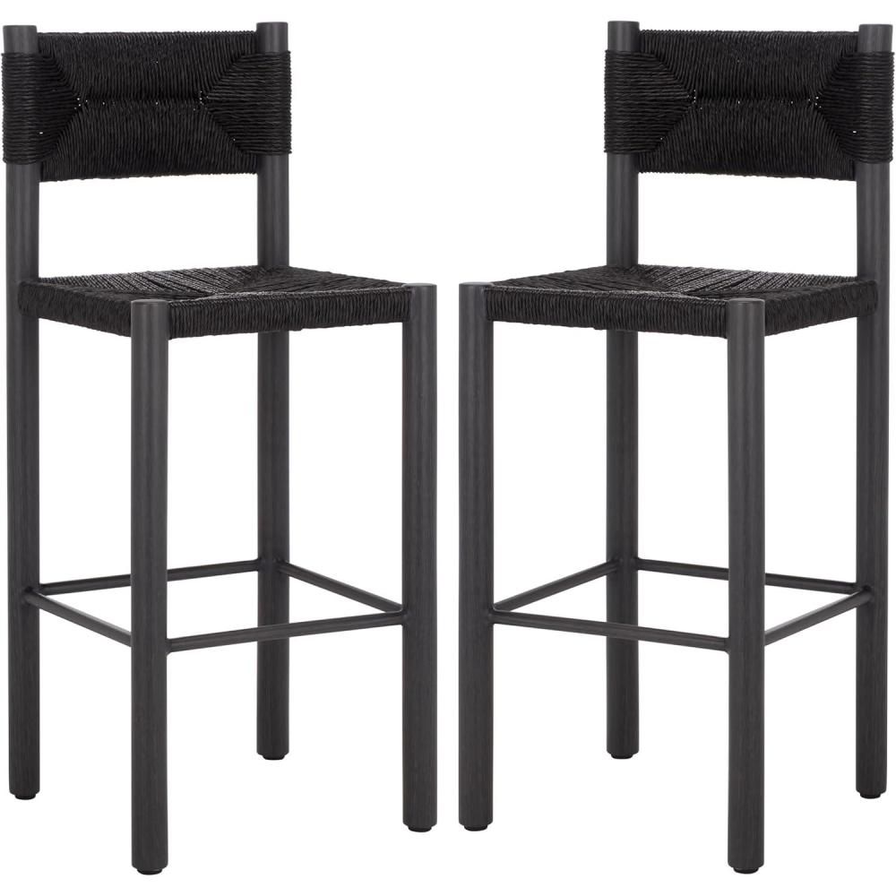 image:imageSAFAVIEH Couture Outdoor Patio Furniture Collection Romona Tropical Bar Stool Set of 2 Black Woven Rattan Design 30Inch Fully Assembled CPT4001ABlack