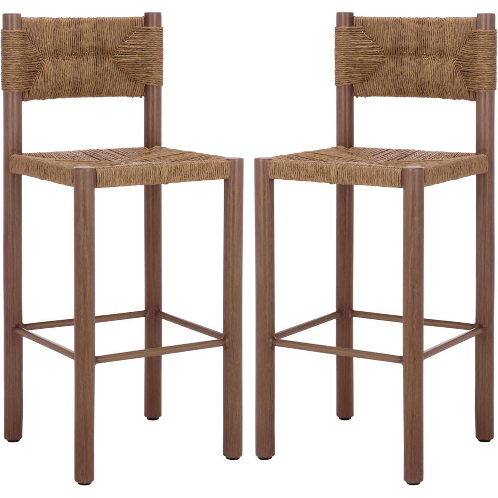 image:imageSAFAVIEH Couture Outdoor Patio Furniture Collection Romona Tropical Bar Stool Set of 2 Black Woven Rattan Design 30Inch Fully Assembled CPT4001ABrown