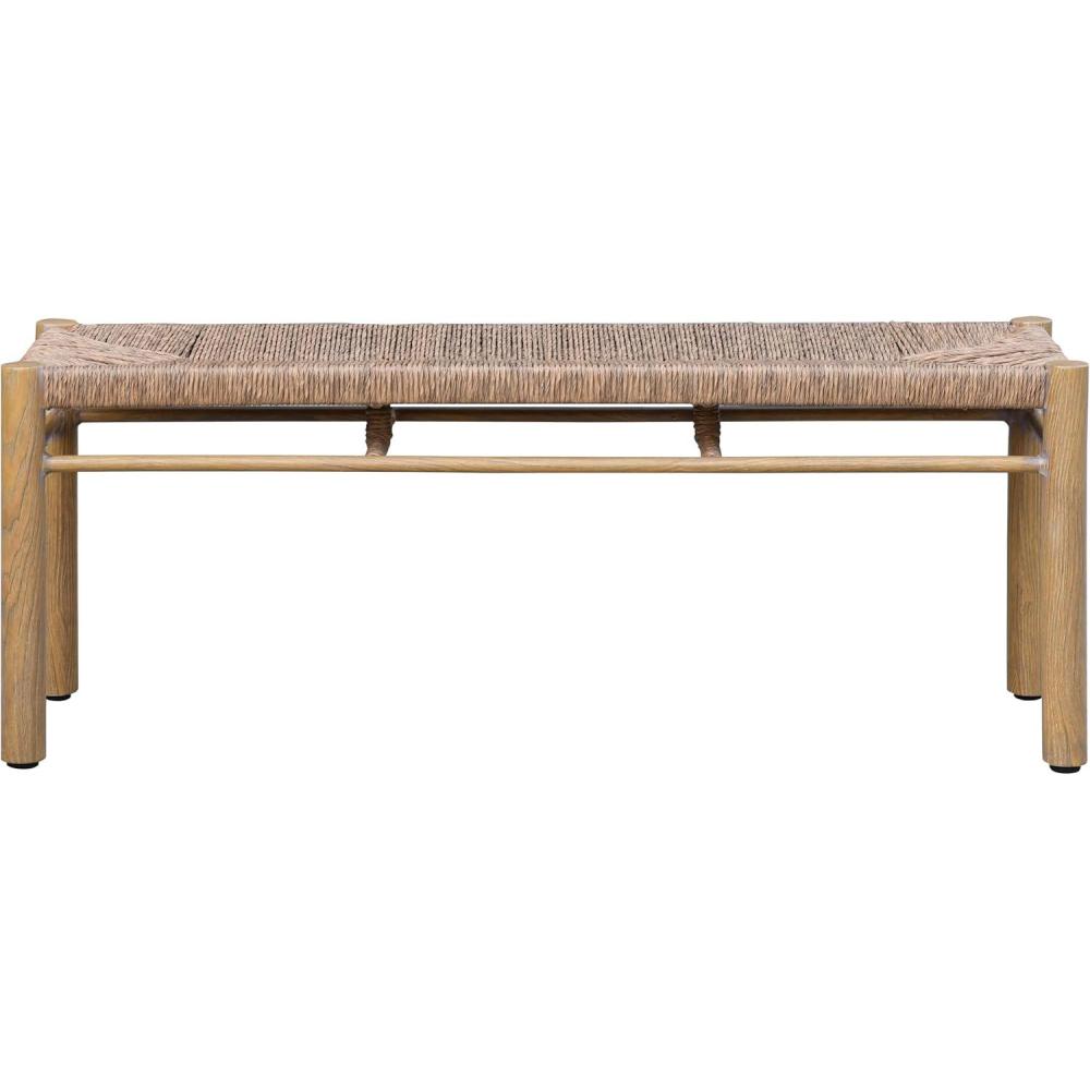 image:imageSAFAVIEH Couture Outdoor Patio Furniture Collection Romona Tropical Bench Natural Brown Rectangular with Woven Seat Fully Assembled CPT4002ANatural