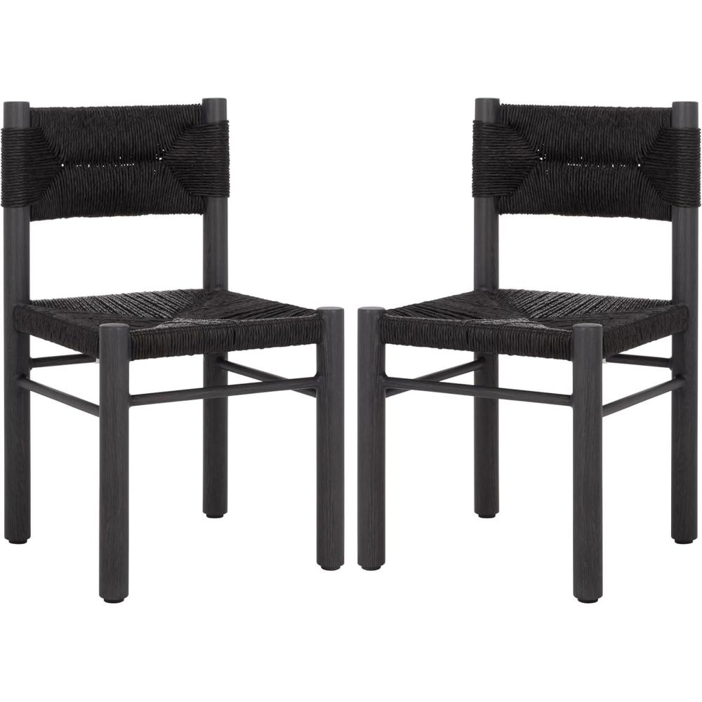 image:imageSAFAVIEH Couture Outdoor Patio Furniture Collection  Romona Tropical Dining Chair Set of 2 Brown Woven Rattan Seat Fully Assembled CPT4000BBlack