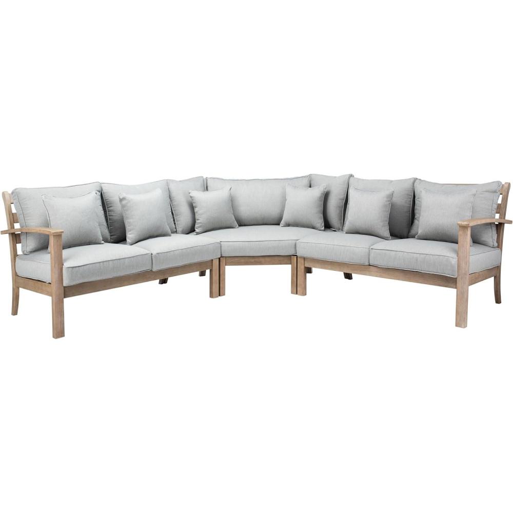 image:imageSAFAVIEH Couture Outdoor Patio Furniture Collection Rosabecca Natural amp Beige Solid Wood Sectional Sofa Modern Outdoor Corner Couch DUP1000BNaturalLight Grey