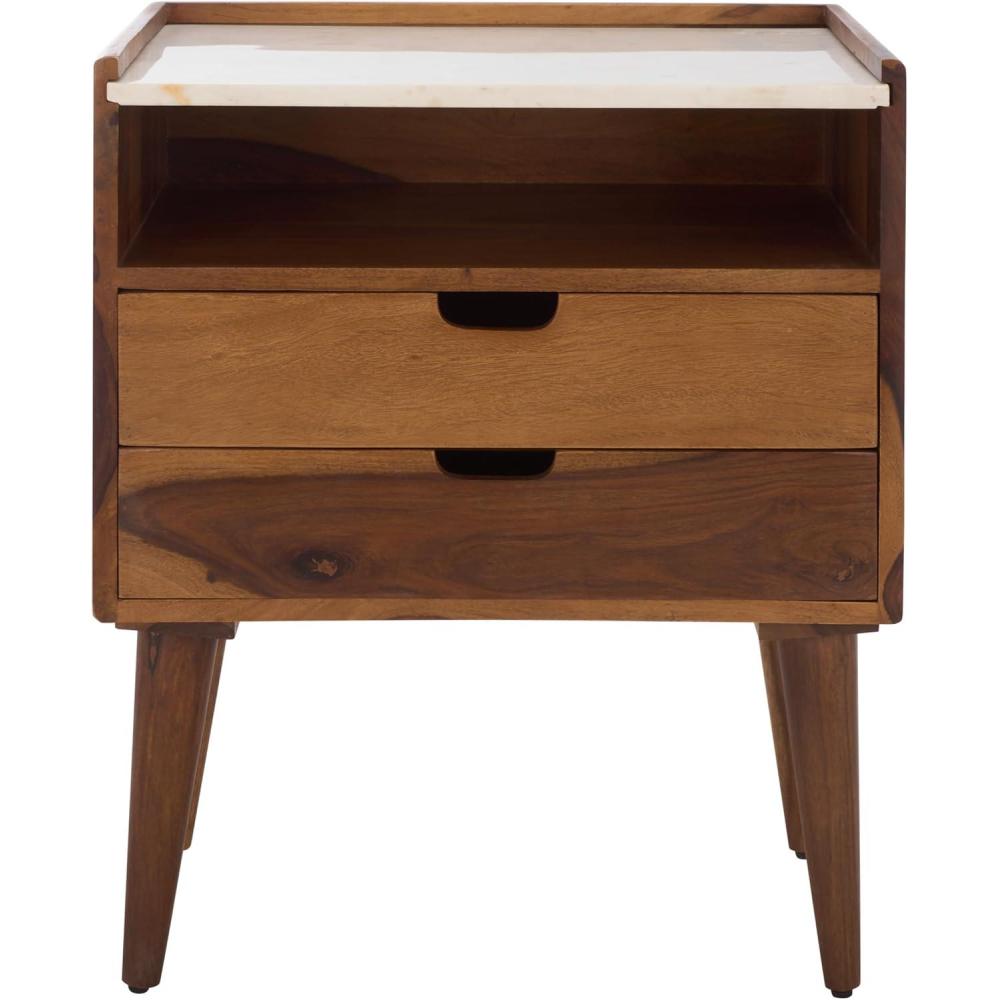 image:imageSAFAVIEH Home Collection  Alexi 2Drawer Nightstand Table with White Marble Top Brown MidCentury Bedside Storage Fully Assembled NST3701AWhite MarbleBrown