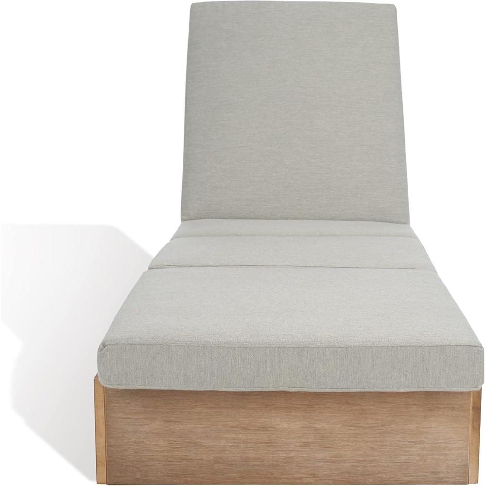 image:imageSAFAVIEH Outdoor Couture Collection Vincent Dark Brown Solid WoodBeige Cushion Chaise Lounge Chair with Storage CPT1043ABrownLight Grey