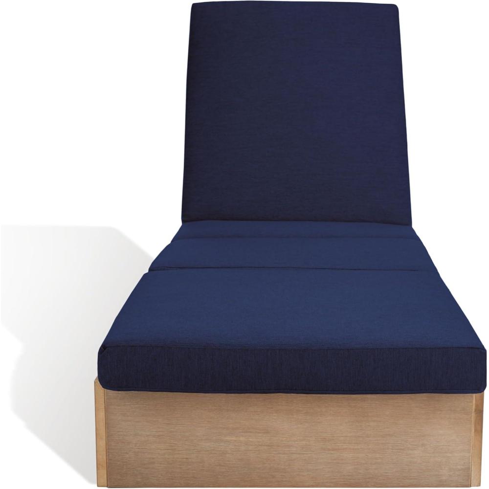 image:imageSAFAVIEH Outdoor Couture Collection Vincent Dark Brown Solid WoodBeige Cushion Chaise Lounge Chair with Storage CPT1043ANaturalNavy