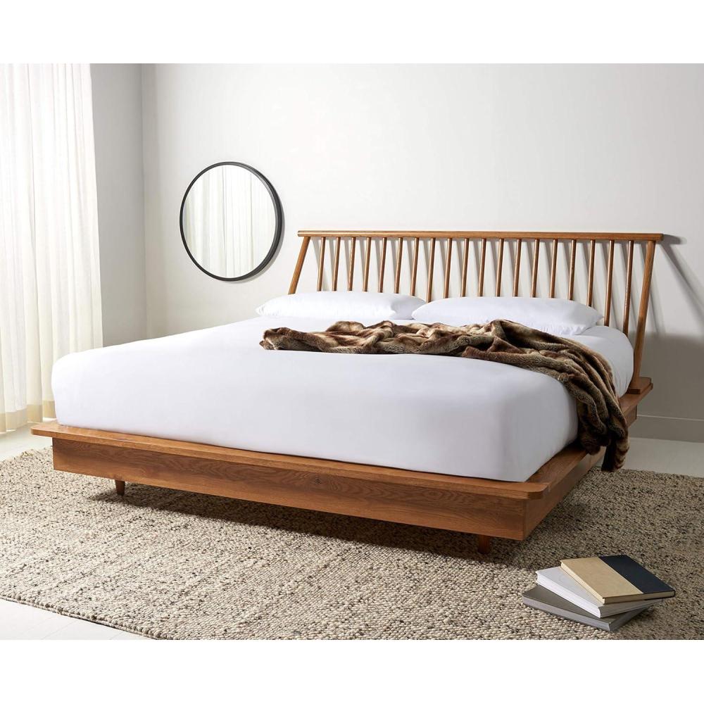 image:imageSafavieh Couture Home Collection Cassius Light Brown Rustic Oak Wood Spindle No Box Spring Required King Bed SFV4110AK2BX