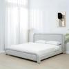 SAFAVIEH Couture Collection – Adelle Cream Chenille Upholstered Queen Bed, Rounded Modern Frame Design, No Box Spring Needed (SFV4874A-Q)(Black/White)