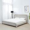 SAFAVIEH Couture Collection – Adelle Cream Chenille Upholstered Queen Bed, Rounded Modern Frame Design, No Box Spring Needed (SFV4874A-Q)(Brown/White)