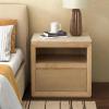 SAFAVIEH Couture Collection – Alaura Travertine Top & Oak Nightstand, Modern Bedside Table with Drawer & Shelf, Fully Assembled (SFV2222A)(Travertine/Oak)